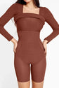 Brown shapewear with long sleeves, designed to enhance the silhouette and provide a sleek, comfortable fit.