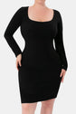 Woman wearing Basic Bae Neck Long Dress with long sleeves, showcasing a flattering silhouette and elegant design in black.