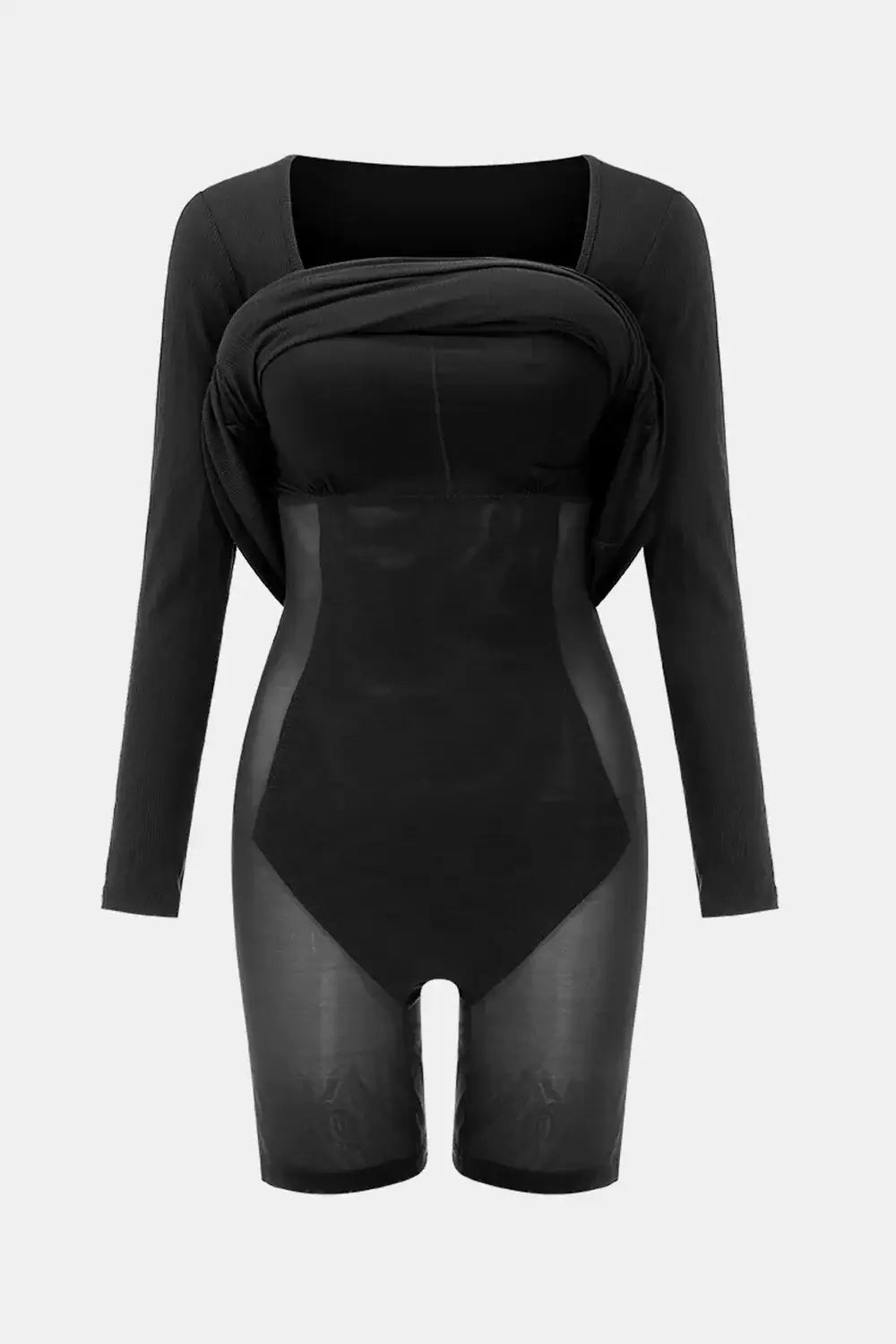 Square neck long sleeve dress with built-in shapewear for a sleek silhouette.
