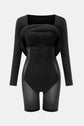 Square neck long sleeve dress with built-in shapewear for a sleek silhouette.