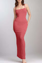 Woman wearing a stylish shaper sleeveless maxi dress with seamless comfort and built-in shapewear for an elegant silhouette.