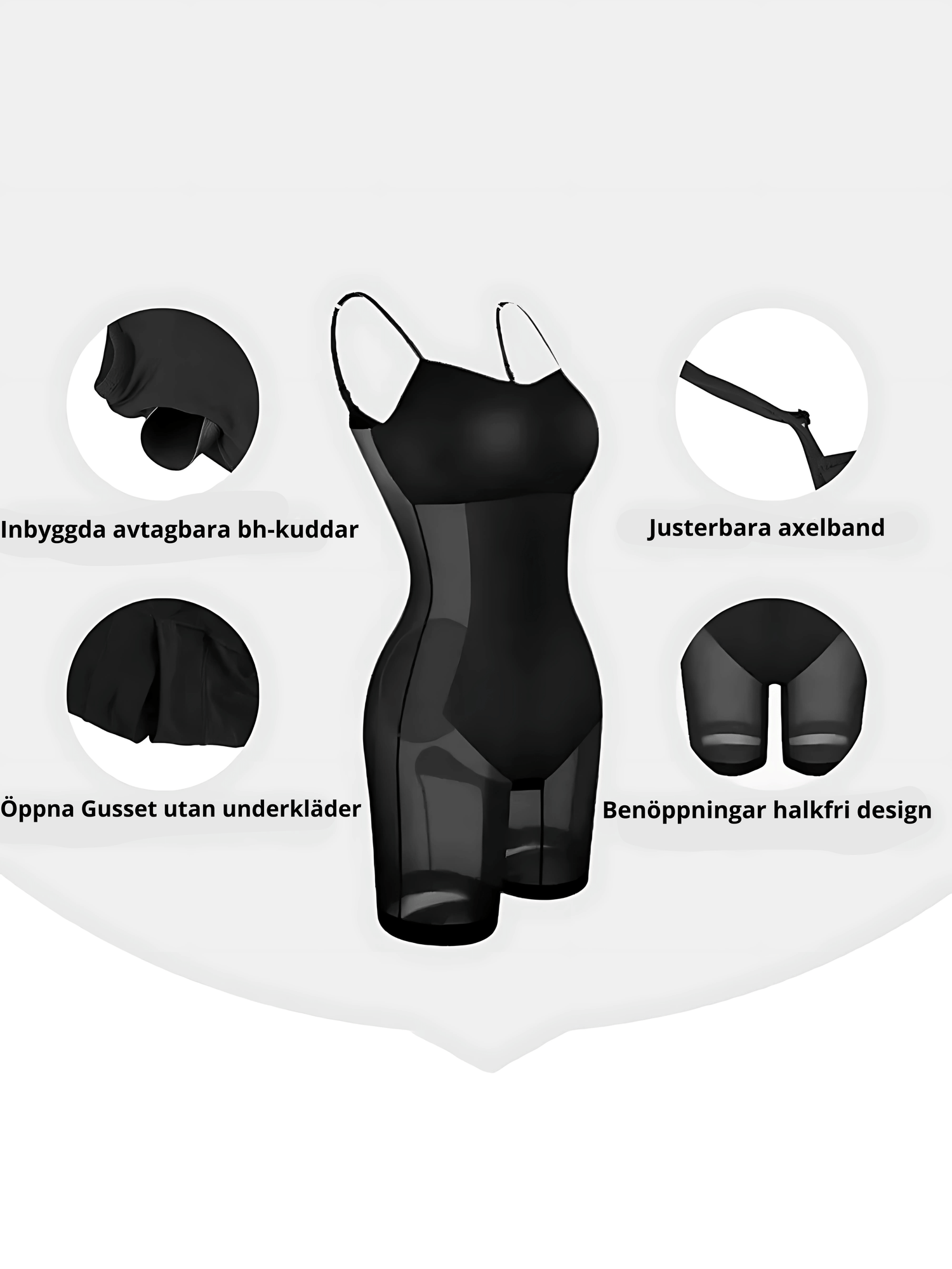 Shaper Sleeveless Maxi Dress features, including detachable bra pads, adjustable straps, open gusset, and non-slip leg openings.