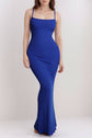 Shaper sleeveless maxi dress in blue with seamless design and built-in shapewear for a sleek silhouette.